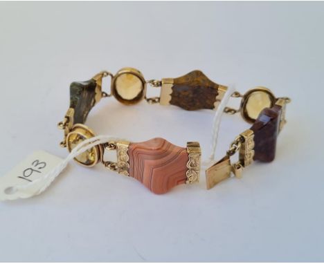 SCOTTISH HARD STONE &amp; CITRINE gold mounted panel bracelet 