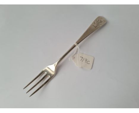 A Exeter Georgian three pronged table fork bottom marked 1828 by G Ferris 
