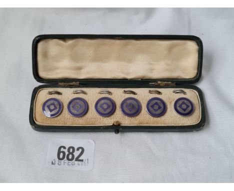 A Boxed set of six silver and enamel studs Birmingham 1905 by LE