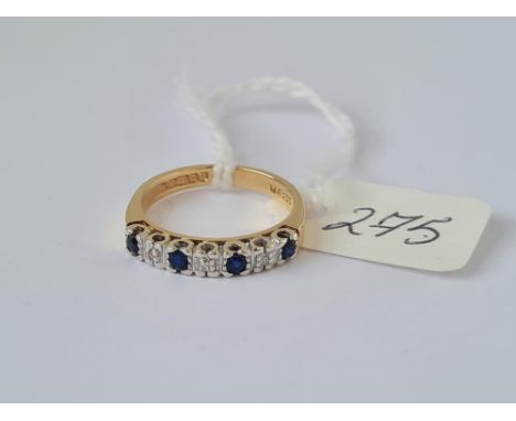 Sapphire &amp; diamond half hoop ring in 9ct size L 2.6g inc