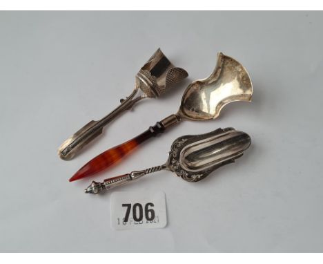 A three assorted Dutch caddy spoons one with agate handle 