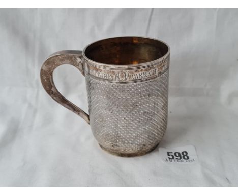 A good quality christening mug engine turned Luke handle, London 1876 by WH  query 142 gms