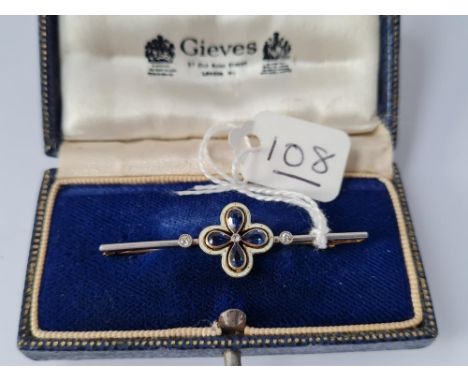 AN EDWARDIAN SAPPHIRE &amp; DIAMOND ENAMEL BROOCH IN 18CT &amp; PLATINUM IN GIEVES BOX 