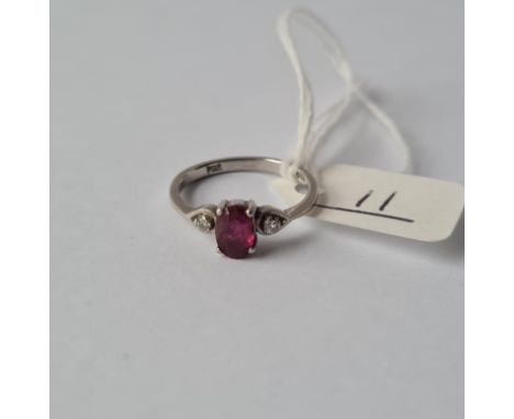 A small ruby &amp; diamond ring in platinum -size I - 2.6gms