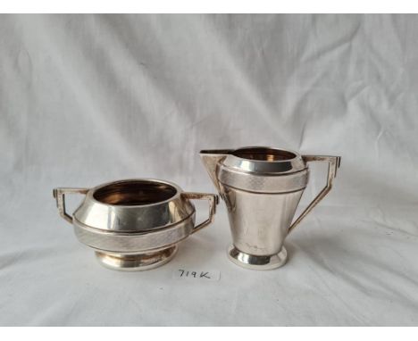 A art deco sugar basin and cream jug Birmingham 1935 by JGL 207 gms 