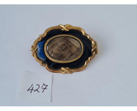 19thc gold and enamel oval mourning brooch