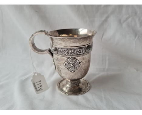 A good quality mug with Celtic strap work 4 inches high London 1910 by MNW 264 gms 