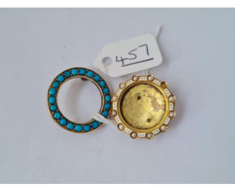 A turquoise brooch &amp; French gold / enamel and pearl brooch (both with slight damage)