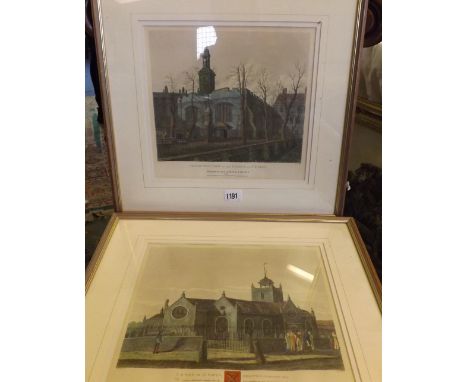 Two coloured Engravings of Churches in London by Robert Wilkinson 