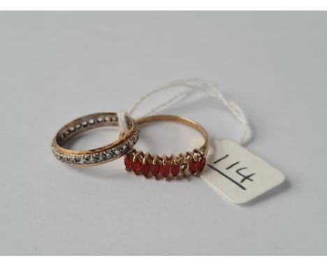 A eternity ring &amp; red stone half eternity ring - stones missing - both 9ct - size L/S - 3.3gms