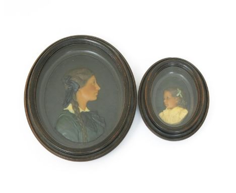 Florence Callcott Dorothy, daughter of Robert Newman esq. wax portrait, framed, and another smaller Polly inscribed paper lab