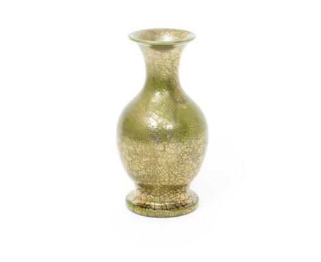 A Sunflower Pottery solifleur vase by Sir Edmund Elton,  ovoid with flaring neck and foot, lime green covered in a crackled g