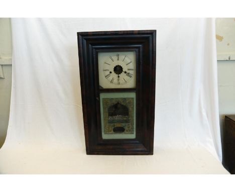 An American wall clock by J C Brown, the glazed door with depiction of Albany New York (af).  Est £15-30