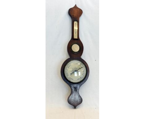A 19th century mahogany cased banjo barometer/thermometer with central circular mirror and 8ins dial.  37ins.  Est £20-30