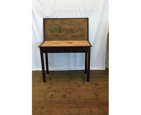 A George III mahogany card table of rectangular form with fold-over top, on square chamfered legs (af).  35½ins wide.  Est £2