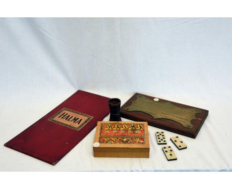 A quantity of cribbage boards, dominos, dice shakers, draughts, gaming boards etc.  Est £20-40