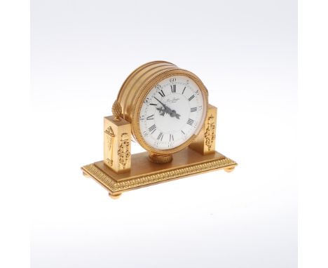 A 20TH CENTURY FRENCH MANTEL CLOCK. the 4" dial with Arabic and Roman numerals signed Hour Lavigne a Paris, the drum case fla