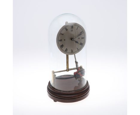 A BULLE PATENT ELECTRIC DOME CLOCK. the 5 3/4" silvered Roman numeral dial on a brass skeleton frame, beneath a glass dome, s