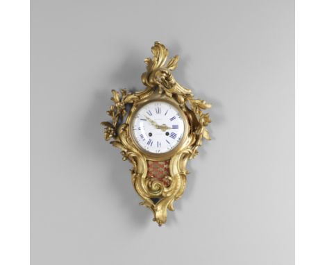 A 19TH CENTURY FRENCH ORMOLU CARTEL CLOCK. the 5 1/2" enamelled dial signed Bennett, Cheapside with Roman and Arabic numeral 