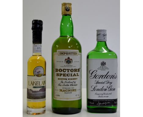 3 BOTTLE SPIRIT SELECTION COMPRISING MACNISH "DOCTORS' SPECIAL" SCOTCH WHISKY - 1 LITRE, 43° GL, THE ORIGINAL LAKELAND LIQUEU