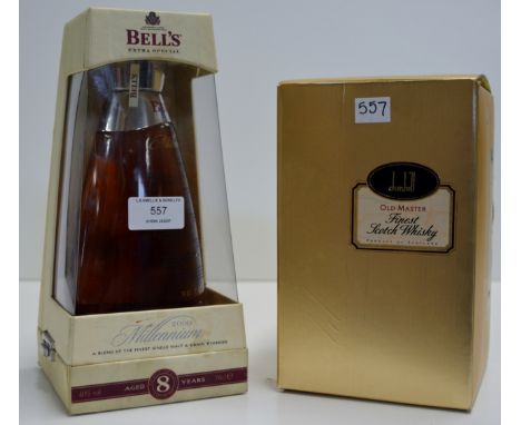 BELLS 8 YEARS OLD 2000 MILLENNIUM "WATER OF LIFE"  EDITION IN PRESENTATION BOX - 70CL, 40% VOL & DUNHILL "OLD MASTER" FINEST 