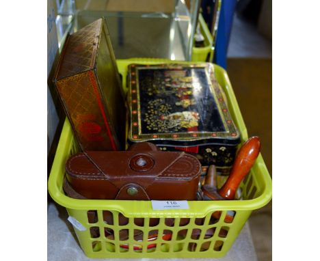 BOX CONTAINING VINTAGE CAMERA, VARIOUS OLD TINS ETC     