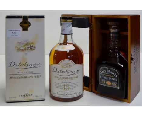 THE DALWHINNIE 15 YEARS OLD SINGLE HIGHLAND MALT SCOTCH WHISKY WITH PRESENTATION BOX - 1 LITRE, 43% VOL & JACK DANIELS "SINGL
