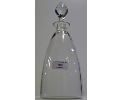 GLASS DECANTER WITH STOPPER SIGNED R. LALIQUE, FRANCE ON BASE     