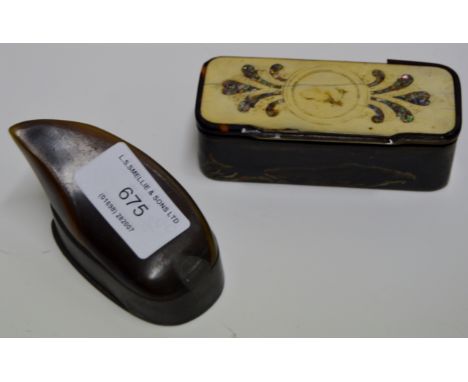 GEORGIAN HORN PEWTER MOUNTED SNUFF MULL & 1 OTHER SNUFF BOX     