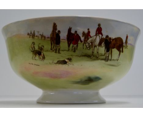 7½" DIAMETER ROYAL DOULTON "ACROSS THE MOOR" HAND PAINTED BOWL - FOX HUNTING SCENE, SIGNED SIMPSON, REG 6326     