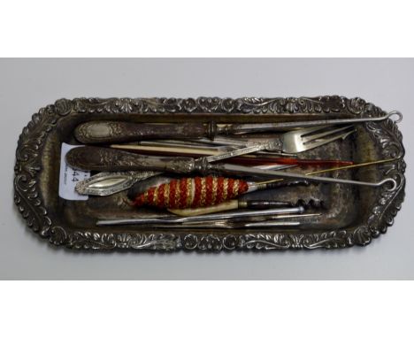 EPNS TRAY WITH VARIOUS BUTTON HOOKS ETC     