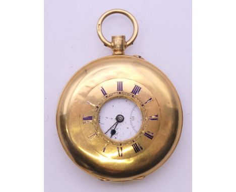 An 18 K gold half hunter pocket watch, the reverse with presentation inscription 'Presented to Mr Arthur Phillips by the Dire