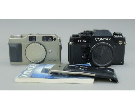 Two cameras, a Contax G1 and a RTS II quartz for repair, G1 data back and manual.
