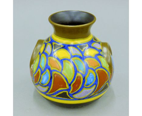 A Gouda pottery vase. 13.5 cm high.