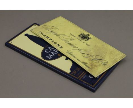 A beer sign and a vintage champagne sign. The latter 34.5 cm long.