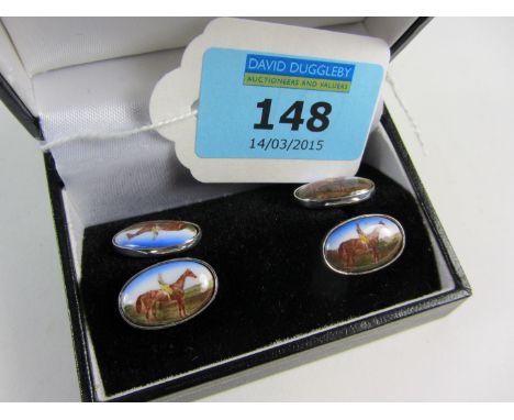 Pair of racing enamel cuff-links stamped 925