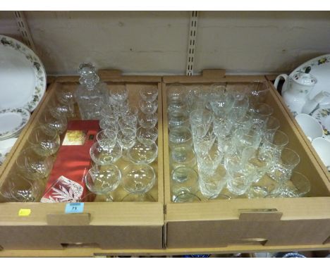 Cut crystal decanter and assorted sets of glasses in two boxes 
