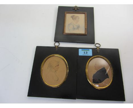 English School (early 19th century): Pair of oval portrait miniatures, similar rectangular portrait miniature, watercolours e