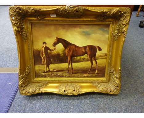 Horse Portrait, oleograph in heavy gilt frame
