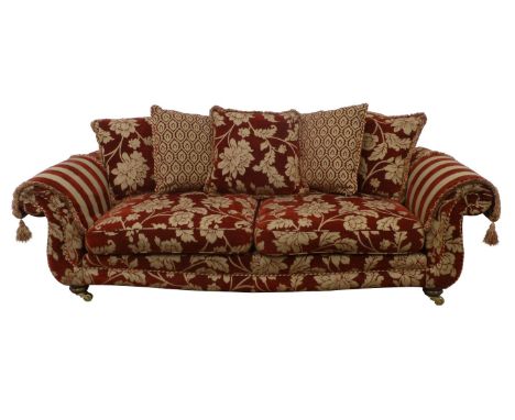 Traditional style Grande sofa in red and gold cover with complimentory armcovers, W225cm