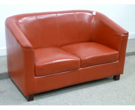 Two seat sofa in red leather, L132cm