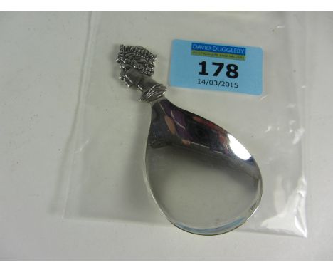 HM Queen's silver jubilee caddy spoon by A Edward Jones