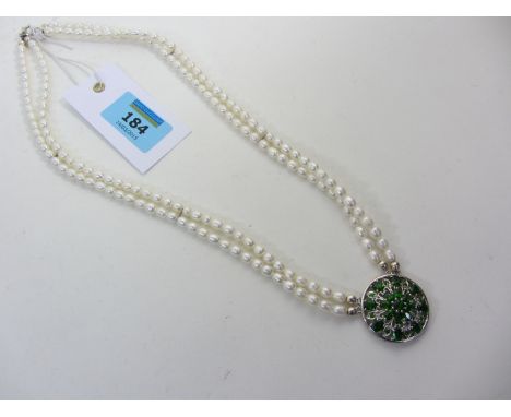 Russian diopside pendant stamped 925 on rice pearl double strand necklace the clasp stamped 925