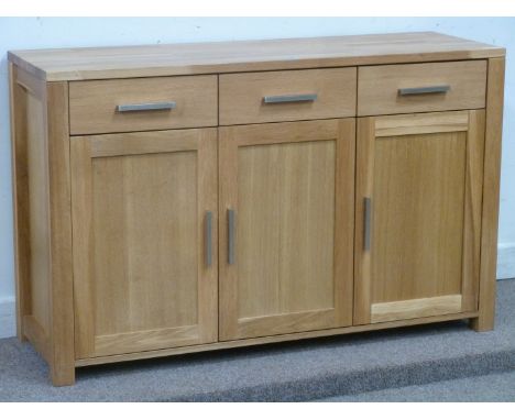 Light oak three drawer sideboard, W130cm, H82cm