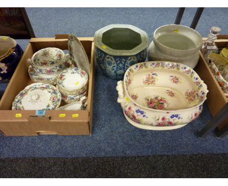Booths 'Floradora' dinner service, footbath planter and two jardinieres in one box