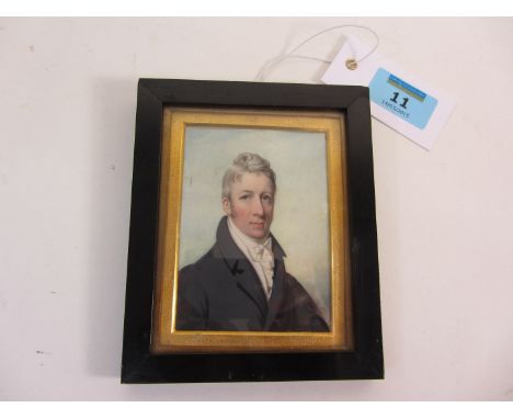 English School (early 19th century): portrait miniature of a gentleman watercolour on ivory in ebonised frame inscribed verso