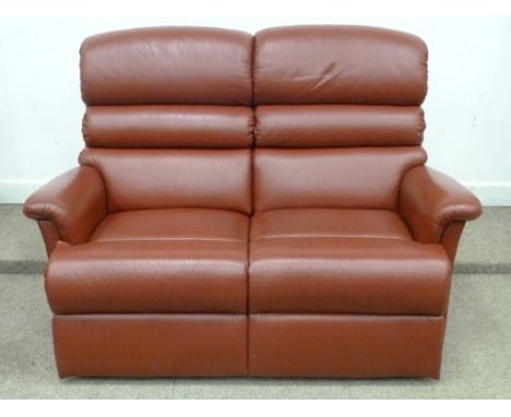 Two seat sofa and matching electric reclining armchair in red leather (W146cm)