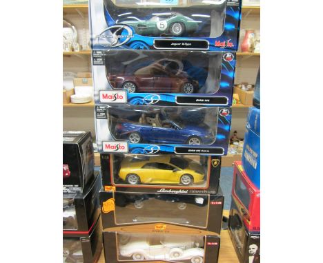 Model Vehicles - Maisto 1:18 scale Lamborghini Murcielago, BMW Z8, Mercedes-Benz 500K TY Special Roadster, and three other 1: