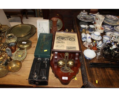 A Dutch style wall clock, a mahogany cased two hole mantle clock, carpet croquet set, a Nova radio etc. 