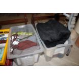 Two boxes of dress making fabrics